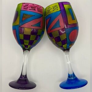 Pair of Handpainted Funktini Wine Glasses Wedding Gift Birthday Gift Colorful